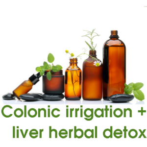 Colonic irrigation with a liver and gall bladder stimulating herbal implant